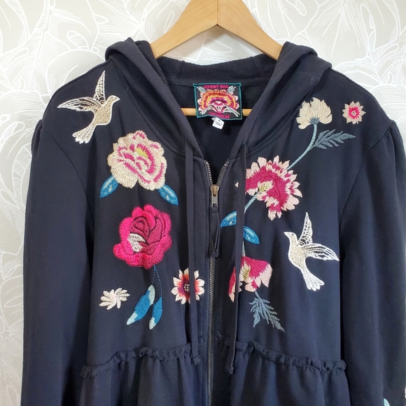 Johnny Was Floral Junia French Terry Cotton Zip Up Hoodie Jacket - Picture 5 of 15